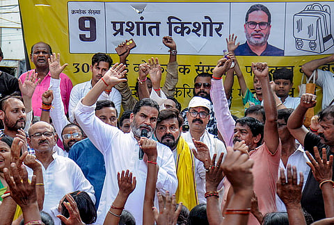Jan Suraaj Party founder and party candidate from Bankipur assembly, Prashant Kishor during a voter outreach, in Patna.