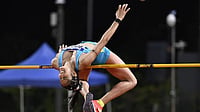 | Photo Credit: LPU : Pooja Singh in action as she sets a new senior national record in the women’s high jump, clearing 1.93m to win gold at the Asian U20 Athletics Championships 2026 in Hong Kong on Friday.