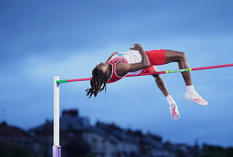 Kimani Jack, of England, makes an attempt in the men's high jump final at the Commonwealth Games in Glasgow, Scotland, Monday, July 27, 2026
