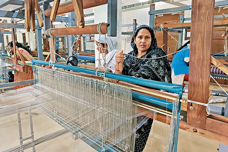 Women being trained in weaving at the Livelihood College in Dantewada