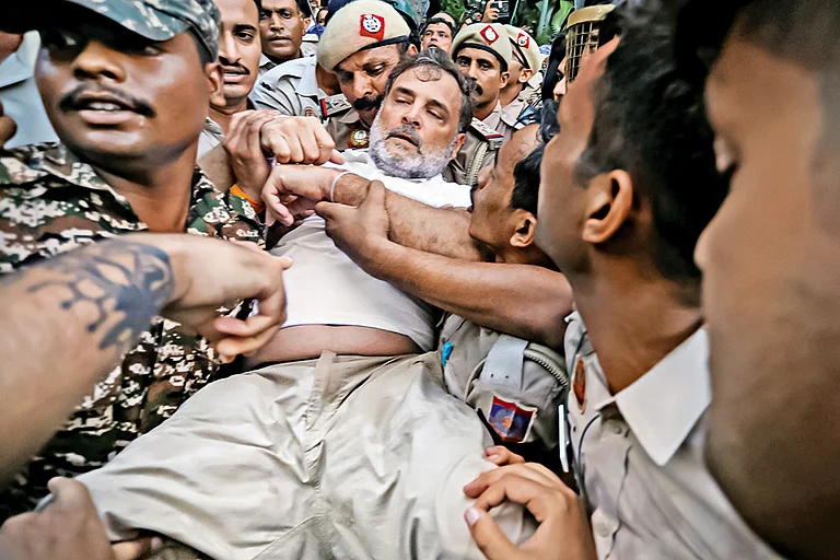 In Solidarity with Students: Leader of Opposition Rahul Gandhi being detained by the police during a protest near Prime Minister Narendra Modi’s residence on July 21, 2026 - | Photo: Imago