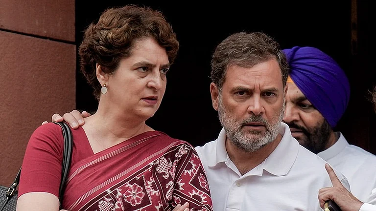 Leader of the Opposition in the Lok Sabha Rahul Gandhi, right, with Congress MP Priyanka Gandhi Vadra during the Monsoon session of Parliament, in New Delhi. - Photo: PTI/Shahbaz Khan