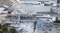 'This Is Truly A Race Against Time': Japan PM As Earthquake Rescue Efforts Continue | Photo: Kyodo News via AP : This aerial image shows the damaged AEON Mall after an earthquake in Kashima, Kumamoto prefecture, southern Japan.