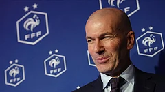 Zinedine Zidane, newly appointed coach of the France national soccer team, attends a media conference at the headquarters of French Football Federation headquarters in Paris, Tuesday, July 28, 2026. - (AP Photo/Aurelien Morissard)