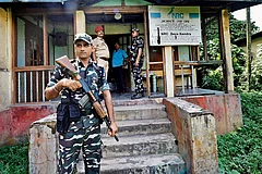 On Guard: Security personnel outside the office of the National Register of Citizens on the eve of the release of the register’s final draft in Guwahati, Assam - null