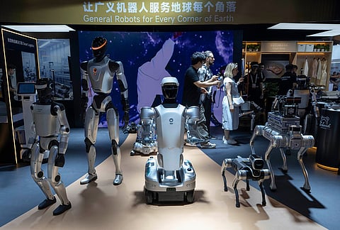 A variety of robots are displayed at the World AI Conference in Shanghai.