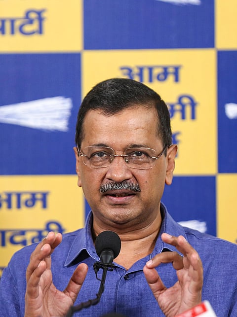 Aam Aadmi Party (AAP) chief and former Delhi chief minister Arvind Kejriwal addresses a press conference, in New Delhi.