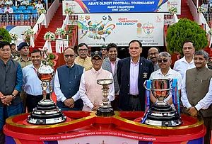 | Photo: PTI : Manipur Governor Ajay Kumar Bhalla, Chief Minister Yumnam Khemchand Singh, senior Army officials and other dignitaries during the opening ceremony of the 135th IndianOil Durand Cup at Khuman Lampak Main Stadium, in Imphal, Tuesday, July 28, 2026.