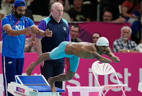 India's Suyash Narayan Jadhav competes in the Men's 50m Freestyle S7 Final swimming competition at the Commonwealth Games in Glasgow, Scotland.