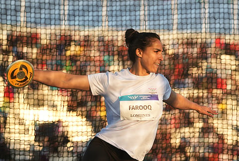 Pakistan's Feryal Farooq competes in the women's discus throw final at the Commonwealth Games in Glasgow, Scotland, Thursday, July 30, 2026. 