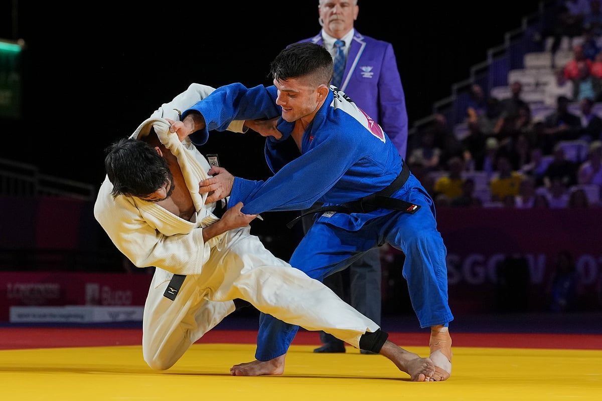 Harsh bottom vs Katz Glasgow Commonwealth Games 2026 mens 60kg judo gold medal match AP Photo