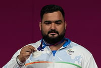| Photo: AP/Eranga Jayawardena : India's Lovepreet Singh competes in the men's +110kg Weightlifting Final at the Commonwealth Games in Glasgow, Scotland, Thursday, July 30, 2026. 