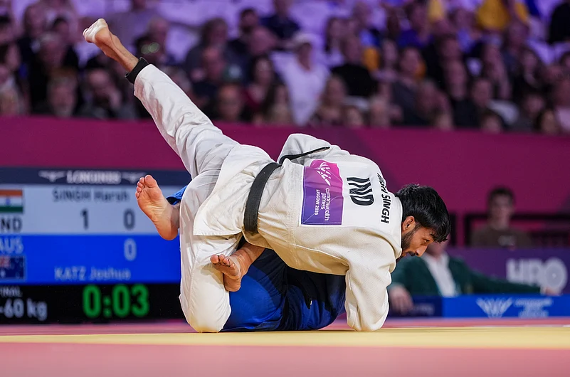 Harsh Singh white back Glasgow Commonwealth Games 2026 mens 60kg judo final PTI Photo