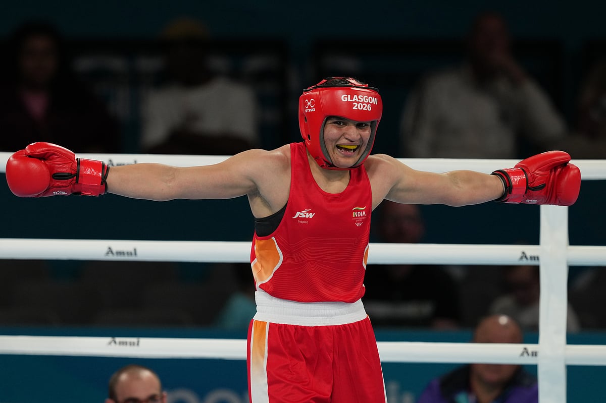 Arundhati reacts vs Eccles Commonwealth Games 2026 Womens 70kg boxing semifinal AP Photo