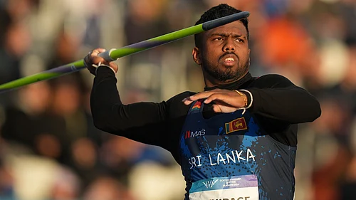 (AP Photo/Alastair Grant) : Rumesh Tharanga Pathirage of Sri Lanka competes in the Mens Javelin Throw Final at the Commonwealth Games in Glasgow, Scotland, Friday, July 31, 2026