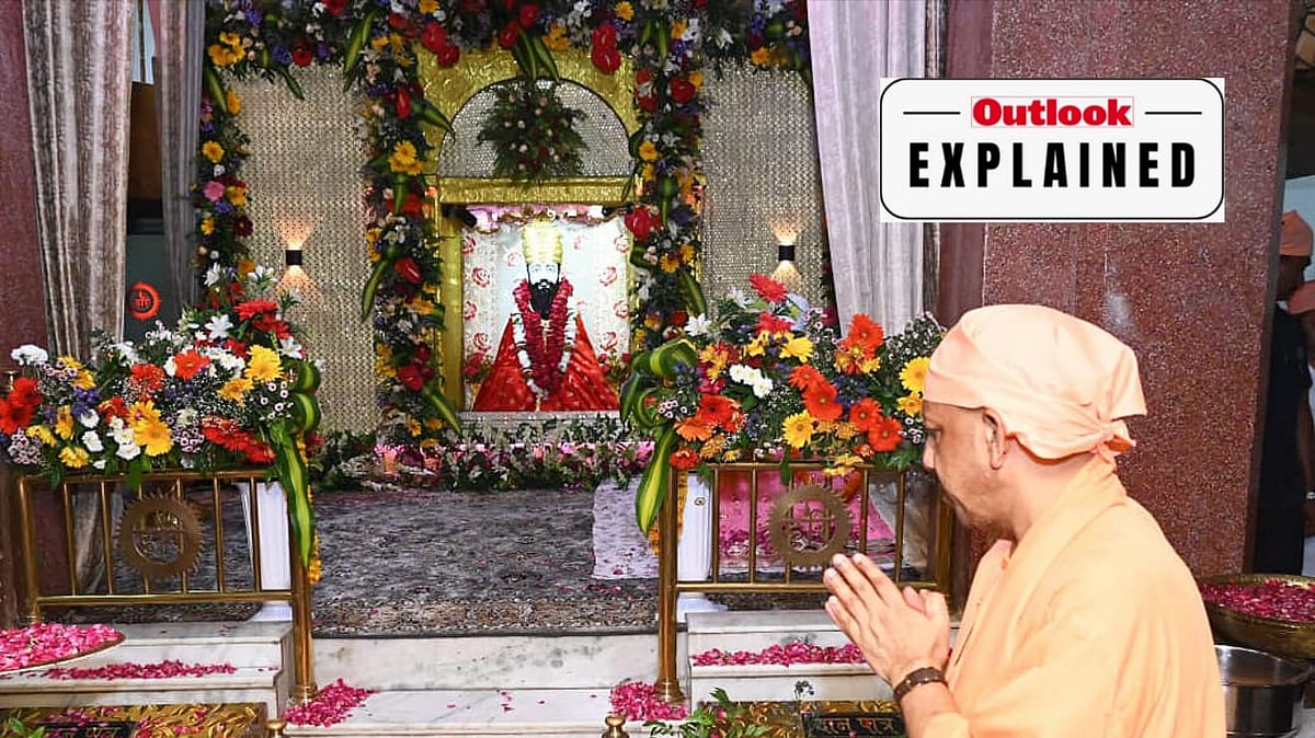 Uttar Pradesh Chief Minister Yogi Adityanath at the Guru Ravidas Janmsthan Mandir, Varanasi. - X 