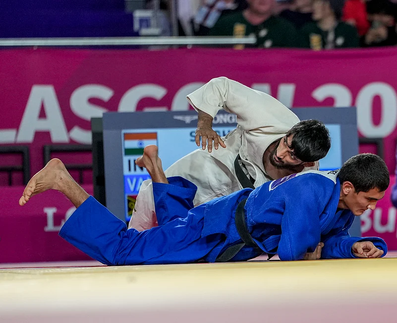Harsh Singh in white top Glasgow Commonwealth Games 2026 mens 60kg judo quarterfinal PTI Photo