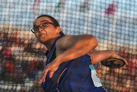 India's Seema competes in the women's discus throw final at the Commonwealth Games in Glasgow, Scotland, Thursday, July 30, 2026. 