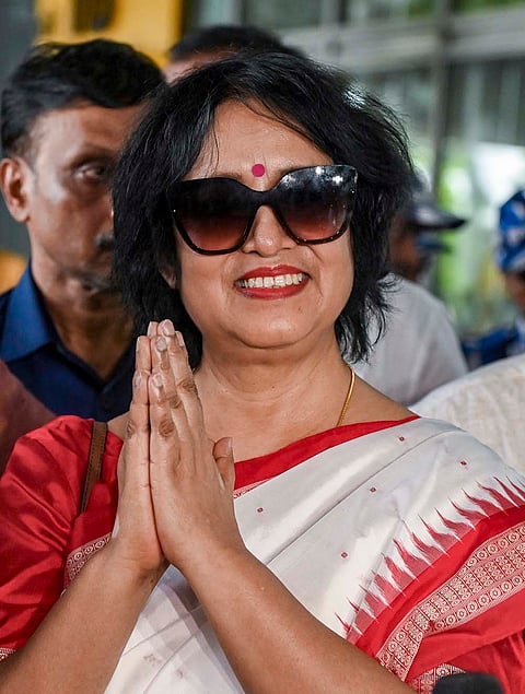 Exiled Bangladeshi author Taslima Nasreen returns after nearly 19 years ahead of a literary event, at Netaji Subhas Chandra Bose International Airport, in Kolkata, West Bengal.