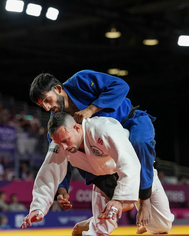 Harsh Singh in blue top Glasgow Commonwealth Games 2026 mens 60kg judo semi-final PTI Photo