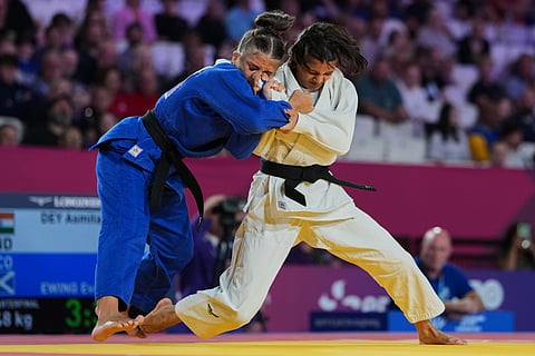 India's Asmita Dey, right, and Eva Ewing of Scotland compete in the Women's Judo 48kg quarter-final at the Commonwealth Games in Glasgow, Scotland, Friday, July 31, 2026.