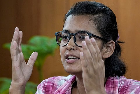 All India Students' Association (AISA) President Neha Bora during an interview with PTI, in New Delhi.