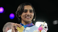 Gold medalist India's Preeti Preeti celebrates after winning the women's 54kg boxing final at the Commonwealth Games in Glasgow, Scotland, Saturday, Aug. 1, 2026. - (AP Photo/Eranga Jayawardena)