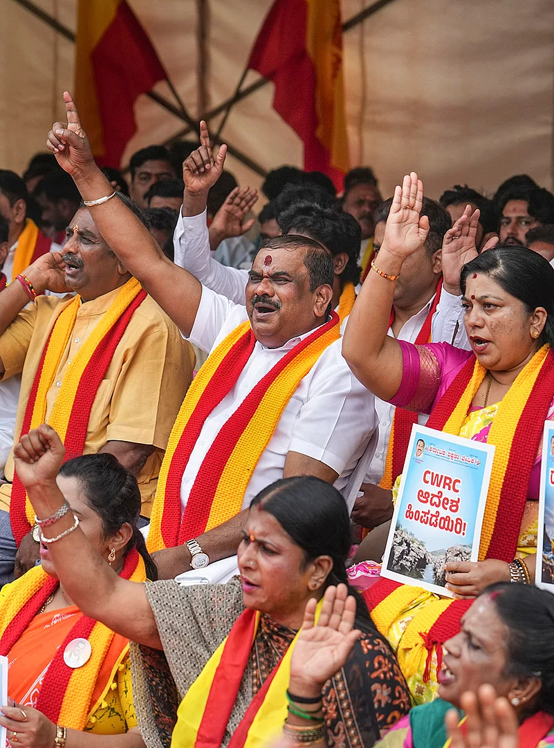 Protest against CWRC over Cauvery issue in Bengaluru