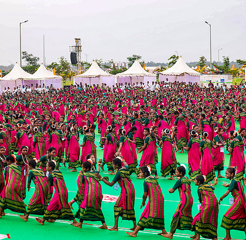Artists perform during the inauguration of Alluri Sitarama Raju International Airport at Bhogapuram, in Vizianagaram district, Andhra Pradesh. 