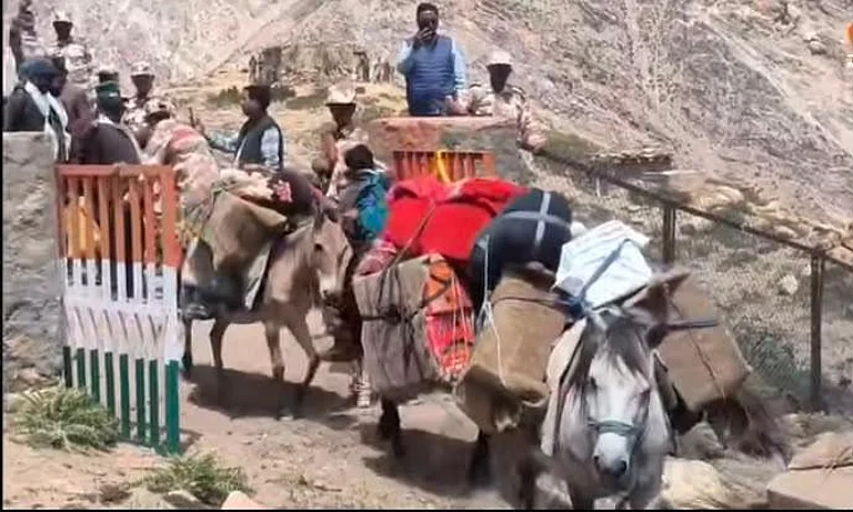 Traders leave with mules loaded with goods to China at Shipki La pass in Kinnaur, Himachal pradesh on resumption of ancient Indo China trade after six years gap
- Photo: Hishey Negi