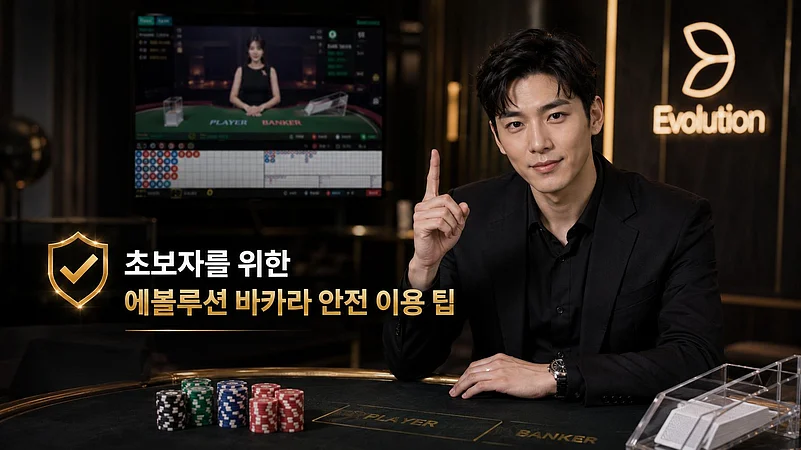 A man pointing up next to an online baccarat table