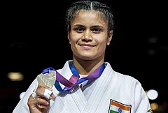 India's Yamini Mourya clinches a silver medal in the women's 57 kg judo at the Commonwealth Games 2026, in Glasgow, Scotland, Aug. 1, 2026. - | Photo: PTI