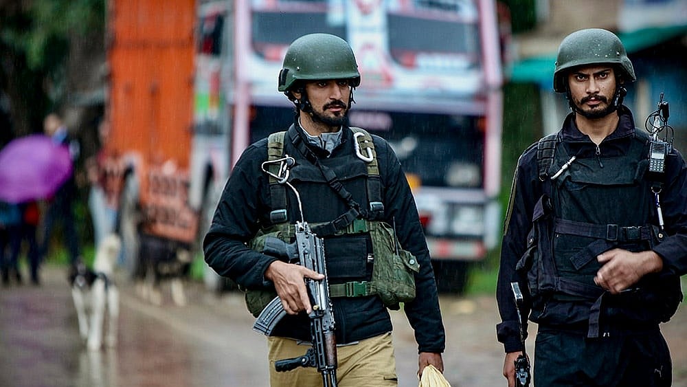 Security personnel conduct a cordon-and-search operation after two labourers from Chhattisgarh were killed in a terrorist attack at a brick kiln, in Kulgam district, Jammu and Kashmir. - | Photo: PTI