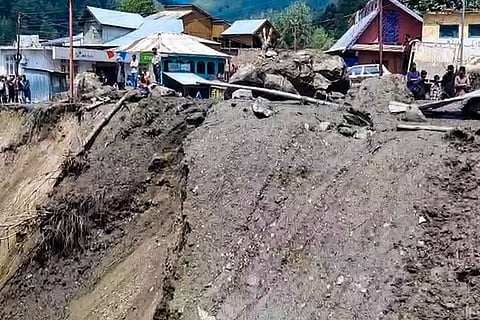 : Debris clearance work underway after a cloudburst triggered flash floods, in the Chatroo area of Jammu and Kashmir's Kishtwar district.