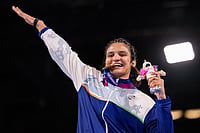 | Photo: PTI/Ravi Choudhary : Gold medallist India's Arundhati Choudhary poses for photographs during the presentation ceremony after the women's 70kg final boxing event at the 23rd Commonwealth Games (CWG), in Glasgow, Scotland.