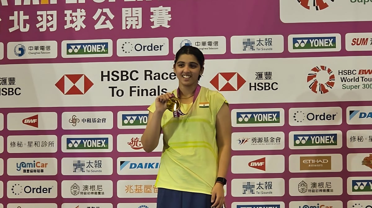 Seventeen-year-old Tanvi Sharma defeated Vietnam’s Nguyen Thuy Linh 21-16, 21-16 to win her maiden BWF World Tour Super 300 title at the Taipei Open 2026. - Badminton Photo