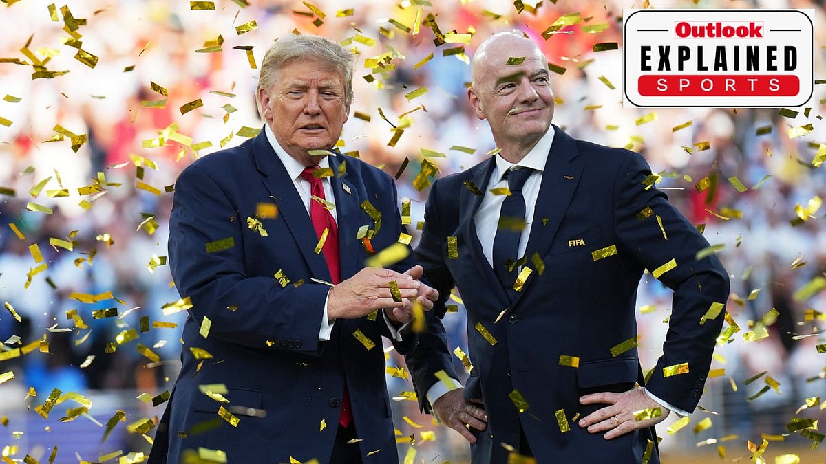 (AP Photo/Jacquelyn Martin) : President Donald Trump, left, and FIFA President Gianni Infantino watch confetti fall at the conclusion of the World Cup championship final soccer match between Spain and Argentina in East Rutherford, N.J., Sunday, July 19, 2026.