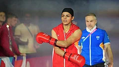 India's Sakshi Chaudhary warms up before the women's 51kg boxing final at the Commonwealth Games in Glasgow, Scotland. - | Photo: AP/Eranga Jayawardena