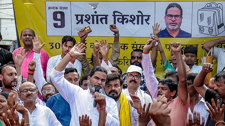 Jan Suraaj Party founder and party candidate from Bankipur assembly, Prashant Kishor during a voter outreach, in Patna. - File Photo| Photo: PTI