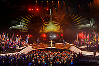 Commonwealth Games 2026 Closing Ceremony: Glasgow Passes Hosting Baton To Amdavad | Photo: PTI/Ravi Choudhary : Singer Delta Goodrem performs during the closing ceremony of the 23rd Commonwealth Games (CWG), at OVO Hydro, in Glasgow, Scotland, Sunday, Aug. 2, 2026.