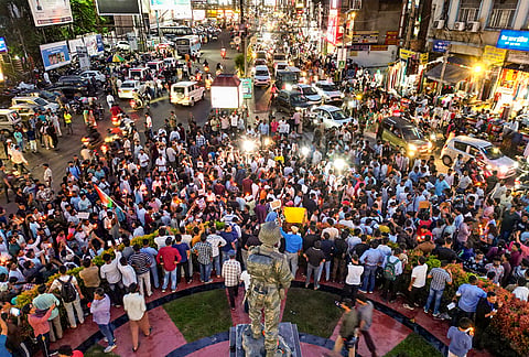 Students participate in a protest over alleged irregularities in examinations conducted by the Jharkhand Public Service Commission (JPSC), at Albert Ekka Chowk, in Ranchi, Friday, July 31, 2026. 