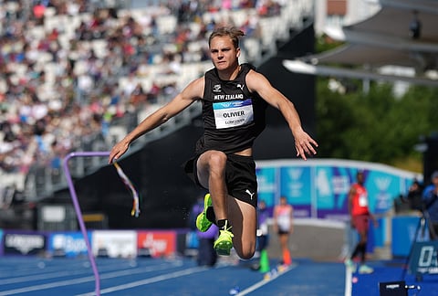New Zealand's Ethan Olivier competes in the men's triple jump final at the Commonwealth Games in Glasgow, Scotland, Saturday, Aug. 1, 2026. 