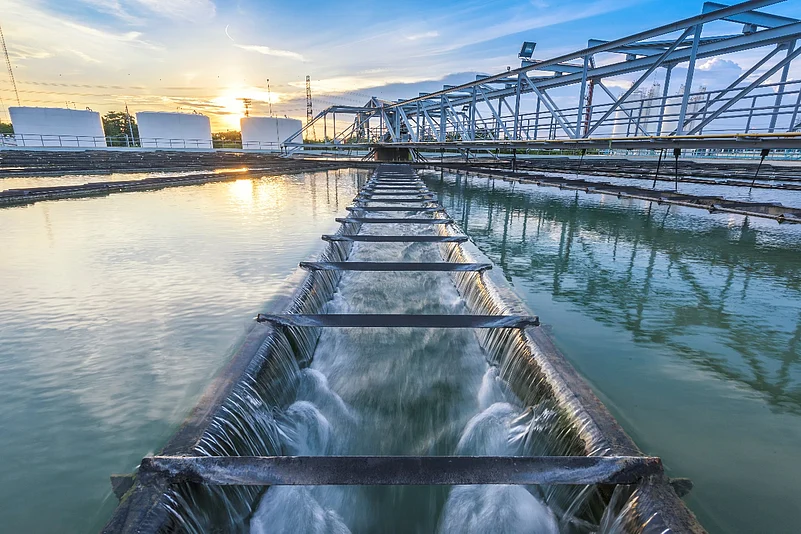 Water flowing through a water treatment plant