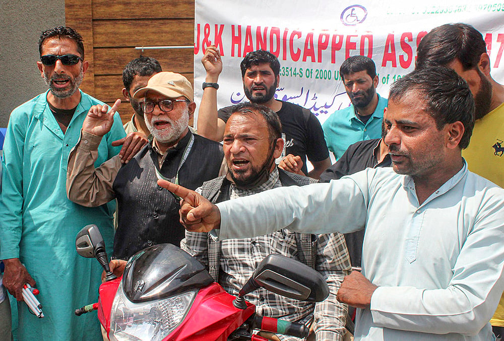 Specially-abled persons protest in Srinagar