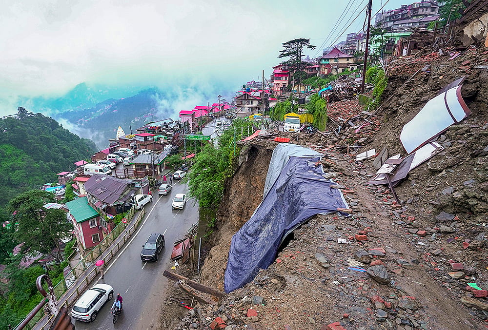 Weather: Heavy rain triggers road caved-in in Shimla