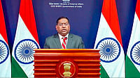 | Photo: PTI : Ministry of External Affairs Spokesperson Randhir Jaiswal speaks during a media briefing, in New Delhi. File Photo