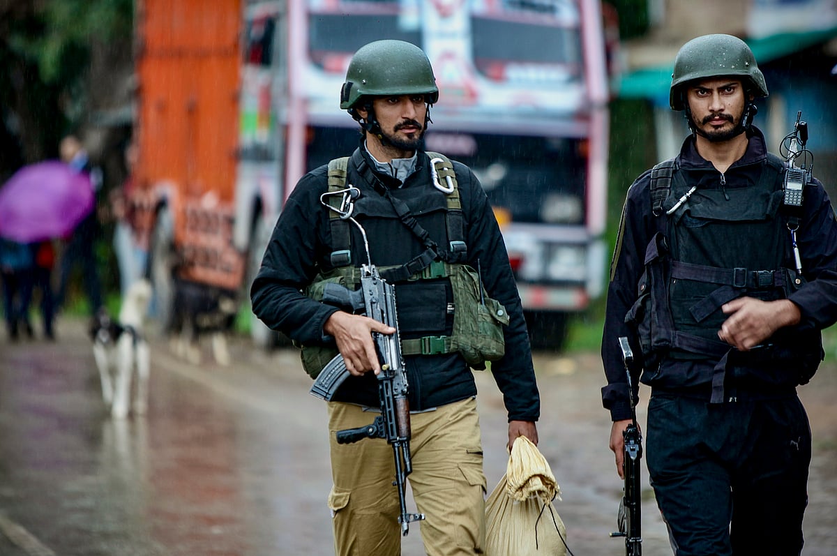 Security personnel conduct a cordon-and-search operation after two labourers from Chhattisgarh were killed in a terrorist attack at a brick kiln, in Kulgam district, Jammu and Kashmir, Saturday, Aug. 1, 2026. - PTI