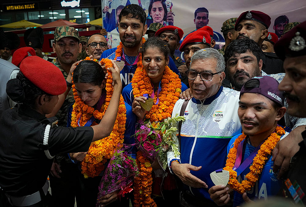 Medalists welcomed back India 2026 Boxing gold medallists Sakshi Chaudhary