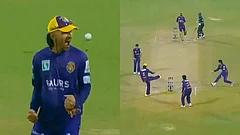 Himmat Singh celebrating after pulling off an accidental run-out during DPL 2026 - Screengrab: Fancode