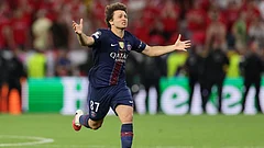 PSG's Joao Neves celebrates after winning the Champions League final soccer match between Paris Saint-Germain and Arsenal in Budapest, Hungary. - | Photo: AP/Armin Durgut